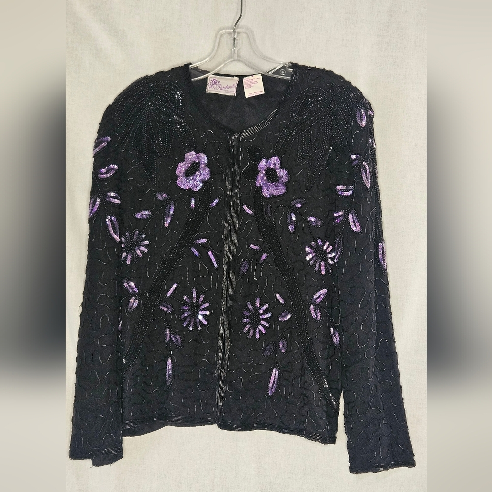 Vintage 80's Black and Purple Beaded Blazer Formal Jacket
